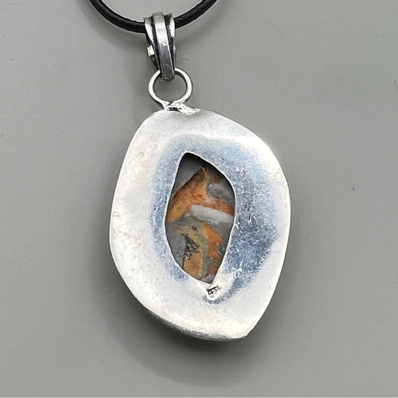 New Bumble Bee Jasper Stone Silver Overlay Pendant Necklace with Cord Bumblebee - Picture 7 of 7